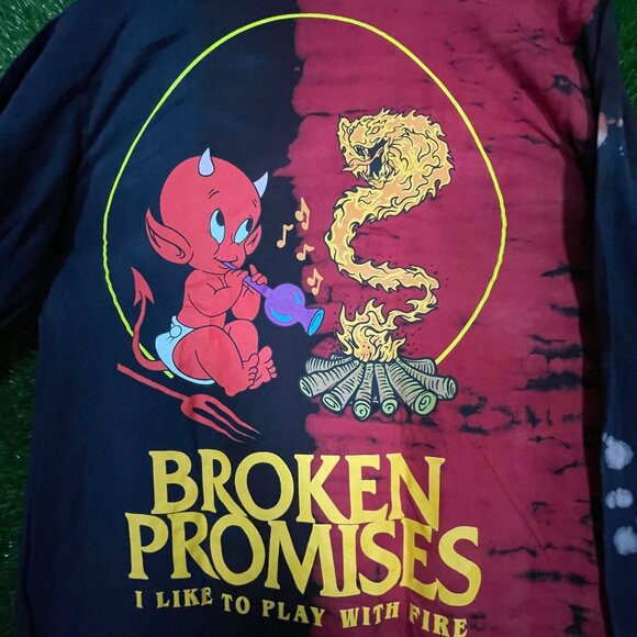 Broken Promises I Like to Play with Fire, Cartoon Graphic, Long Sleeve Tie-dye T - Picture 2 of 4